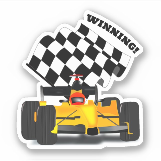 Yellow Race Car - Checkered Flag Sports Aufkleber (Vorderseite)