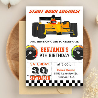 Yellow Race Car Racing Geburtstagsparty Einladung