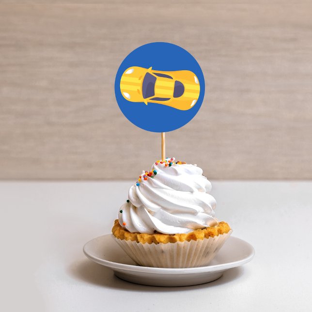 Yellow Racing Car Racetrack Baby Boy Dedication Runder Aufkleber (Von Creator hochgeladen)