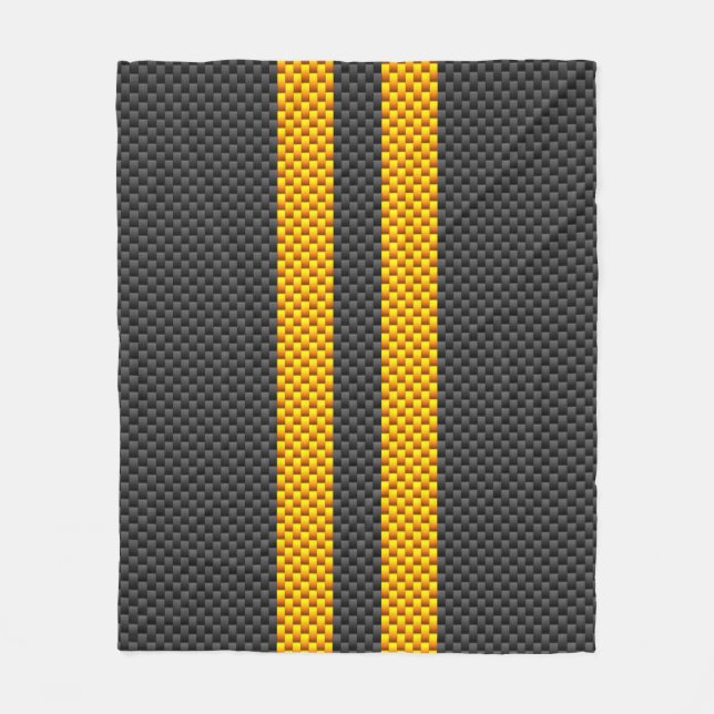 Yellow Racing Stripes Carbon Fiber Style Fleecedecke (Vorderseite)