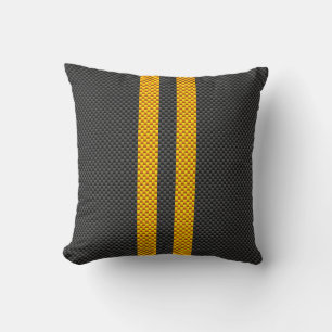 Yellow Racing Stripes Carbon Fiber Style Kissen