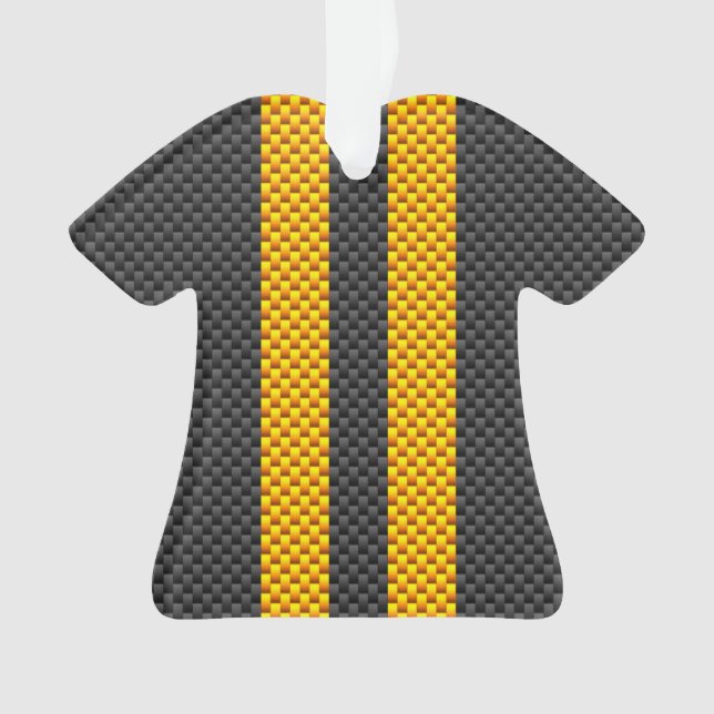 Yellow Racing Stripes Carbon Fiber Style Ornament (Vorderseite)