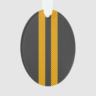 Yellow Racing Stripes Carbon Fiber Style Ornament