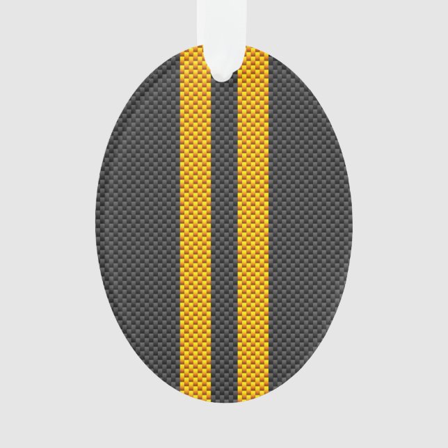 Yellow Racing Stripes Carbon Fiber Style Ornament (Vorderseite)