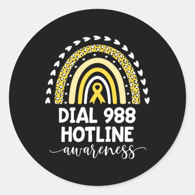 Yellow Rainbow Ribbon Love Suprt 988 Hotline Awa  Runder Aufkleber (Vorderseite)