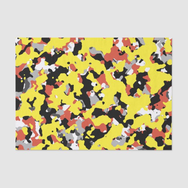 Yellow Red Black Grau Camouflage Camouflage Party Seidenpapier (Vorderseite)