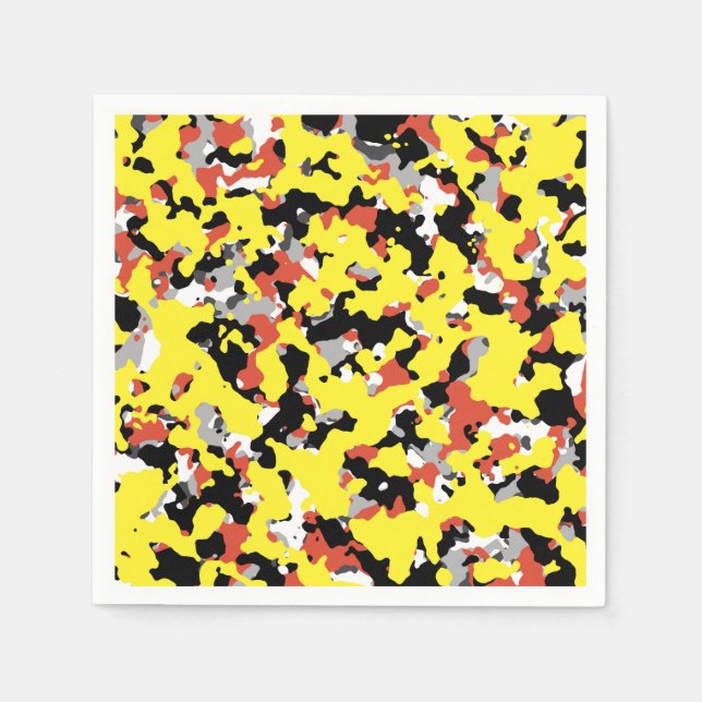 Yellow Red Black Grau Camouflage Camouflage Party Serviette (Vorderseite)