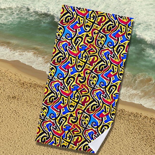 Yellow Red Black on Blue Graffiti Strandtuch (Von Creator hochgeladen)