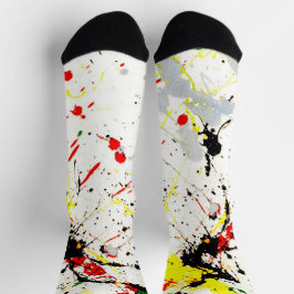 Yellow Red Black Paint Spritzer Socken