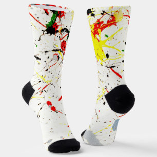 Yellow Red Black Paint Spritzer Socken