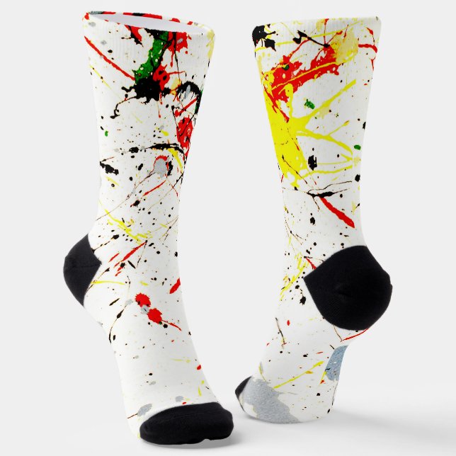 Yellow Red Black Paint Spritzer Socken (Gewinkelt)