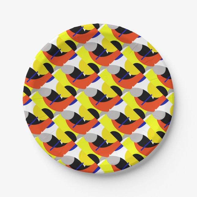 Yellow Red Blue Abstrakte Kunst Pappteller (Vorderseite)
