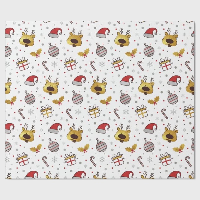 Yellow Red Christmas Seamless Pattern Geschenkpapier (Flach)