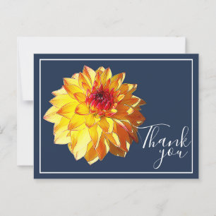 Yellow Red Dahlia mit Navy Hintergrund Danke Postkarte