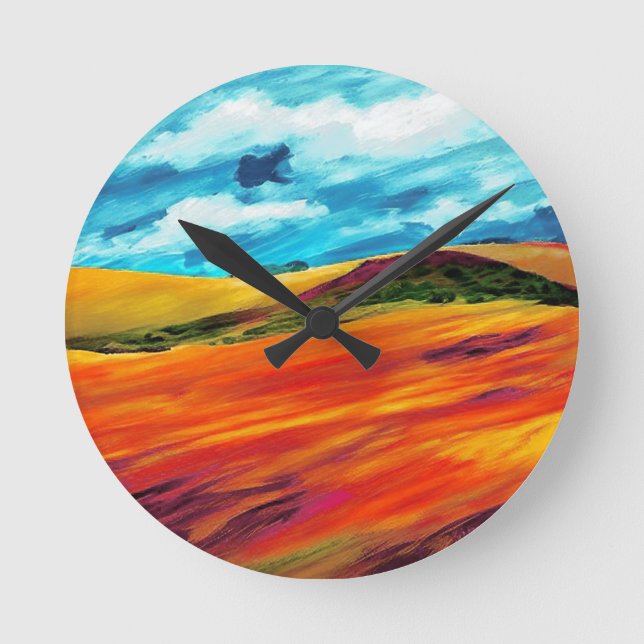 Yellow Red Hills Runde Wanduhr (Vorderseite)