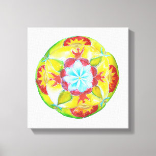 Yellow Red Mandala Watercolor Leinwand