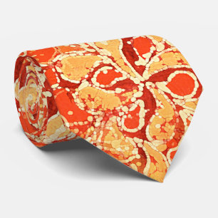Yellow Red Orange Bali Batik Style Paisley Pattern Krawatte