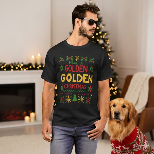 Yellow Red Retro Knit Golden Christmas Pattern T-Shirt (Von Creator hochgeladen)