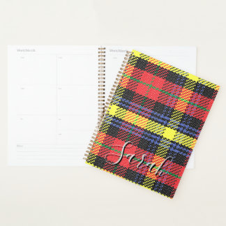 Yellow & Red Tartan Checkered Monogram Name Planer