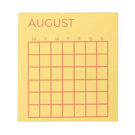 Yellow Red Undated August Calendar for Planner Notizblock