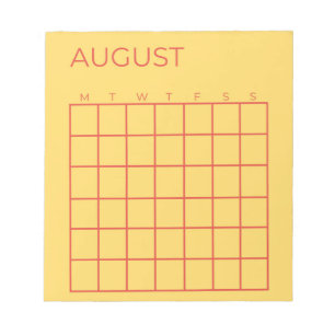 Yellow Red Undated August Calendar for Planner Notizblock