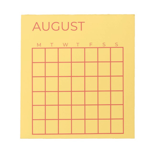 Yellow Red Undated August Calendar for Planner Notizblock (Vorderseite)