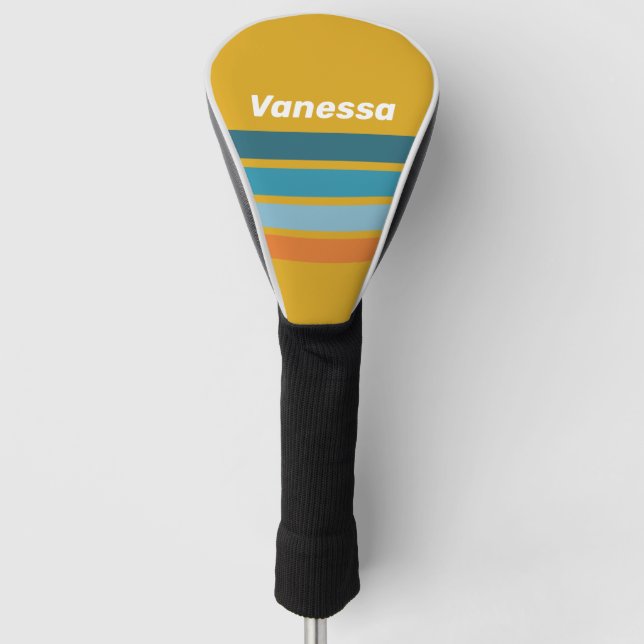Yellow Retro Across Striping with Name Golf Headcover (Vorderseite)