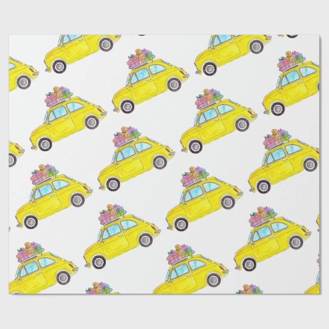 Yellow Retro Fiat 500 Weihnachtsgeschenke Wasserfa Geschenkpapier (Flach)