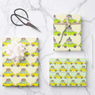 Yellow Retro Fiat 500 Weihnachtsgeschenke Wasserfa Geschenkpapier Set
