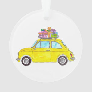 Yellow Retro Fiat 500 Weihnachtsgeschenke Wasserfa Ornament
