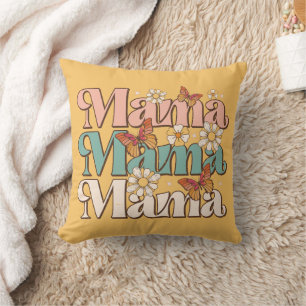 Yellow Retro Floral Butterfly Mama Typografie Kissen