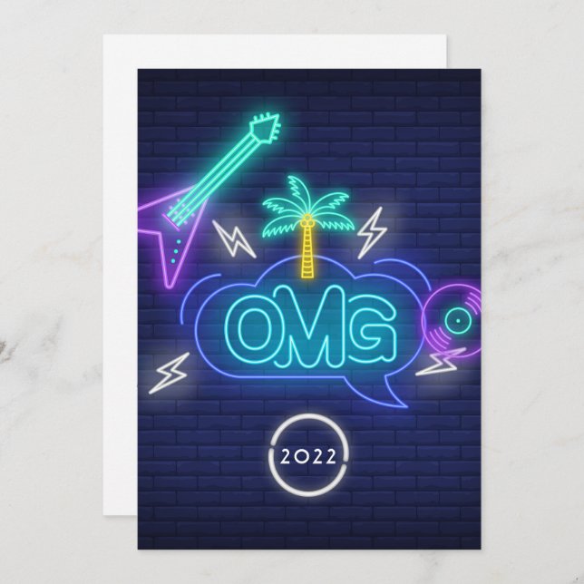 Yellow Retro Music Neon Signature Graduation Party Einladung (Vorne/Hinten)