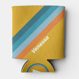 Yellow Retro Stripes with Name Dosenkühler