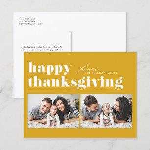Yellow Retro Typografie Happy Thanksgiving Foto Feiertagspostkarte