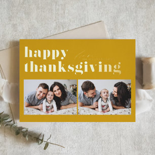 Yellow Retro Typografie Happy Thanksgiving Foto Folien Feiertagskarte