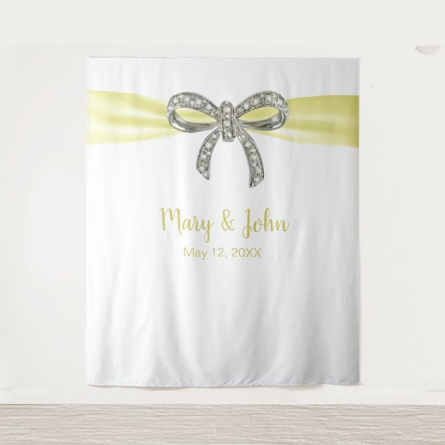 Yellow Ribbon Diamond Bow Wedding Background Wandteppich (Vorderseite)