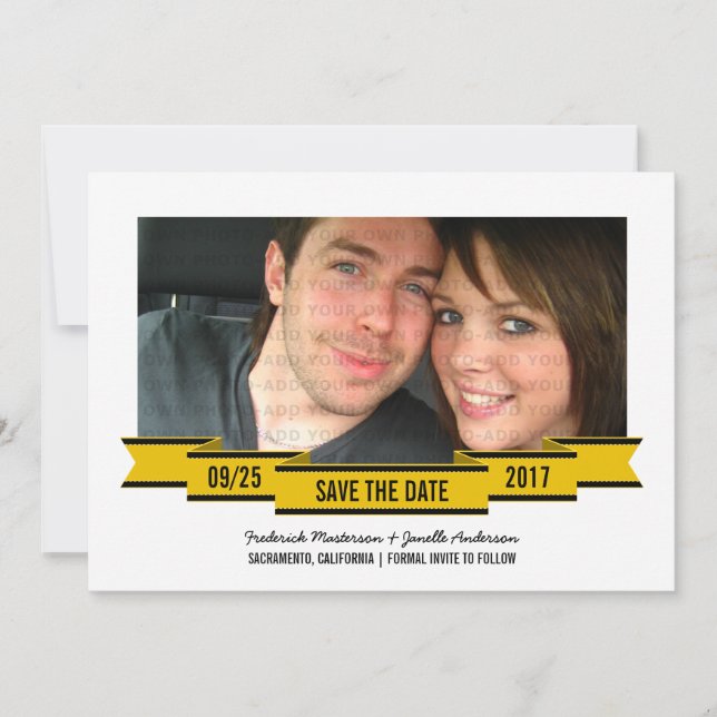 Yellow Ribbon Foto Save the Date einladen (Vorderseite)
