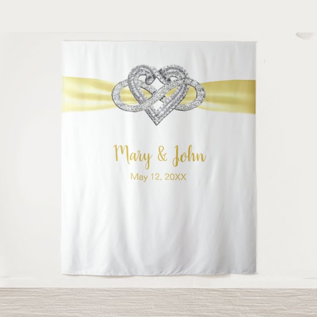 Yellow Ribbon Infinity Heart Wedding Background Wandteppich (Vorderseite)