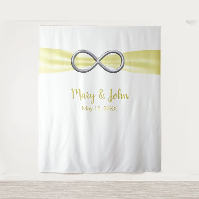 Yellow Ribbon Silver Infinity Wedding Background Wandteppich (Vorderseite)