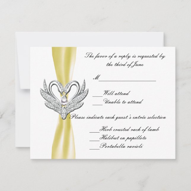 Yellow Ribbon Silver Swan Response Card RSVP Karte (Vorderseite)