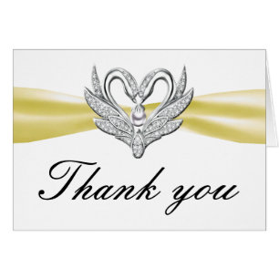 Yellow Ribbon Silver Swans Danke Karte