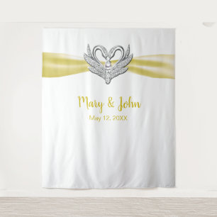Yellow Ribbon Silver Swans Hochzeitskugel Wandteppich