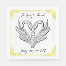 Yellow Ribbon Silver Swans Paper Napkins Serviette