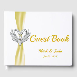 Yellow Ribbon Silver Swans Wedding Gästebuch