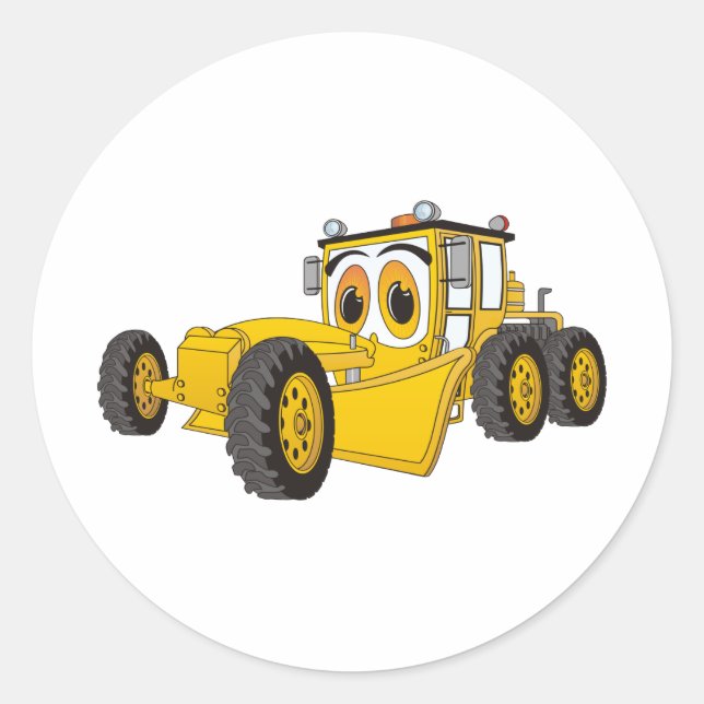 Yellow Road Grader Cartoon Runder Aufkleber (Vorderseite)