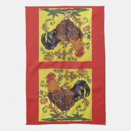Yellow Rooster Hühnchen Rotes Volk Kunst Handtuch