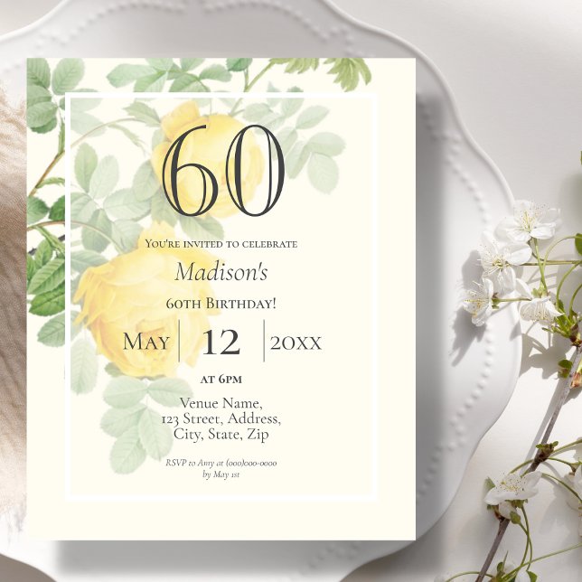 Yellow Rose 60. Budget Geburtstagsfeier Einladung (Von Creator hochgeladen)