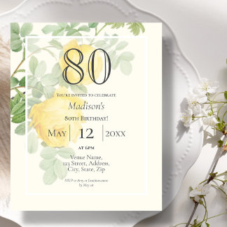 Yellow Rose 80. Budget Geburtstag Einladung