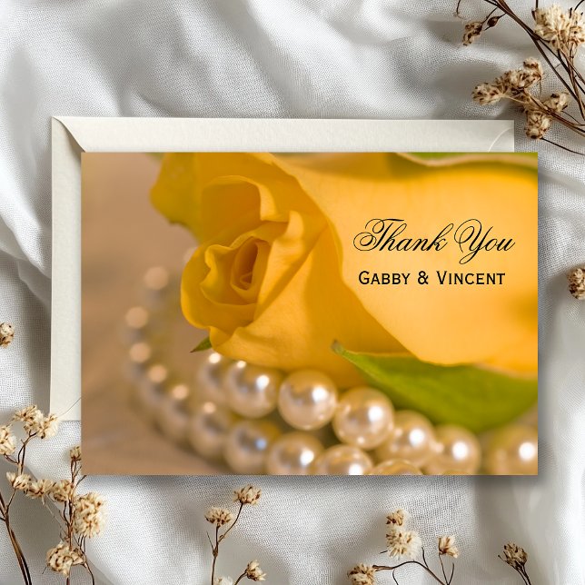 Yellow Rose and Pearls Wedding Flat Vielen Dank Dankeskarte (Von Creator hochgeladen)