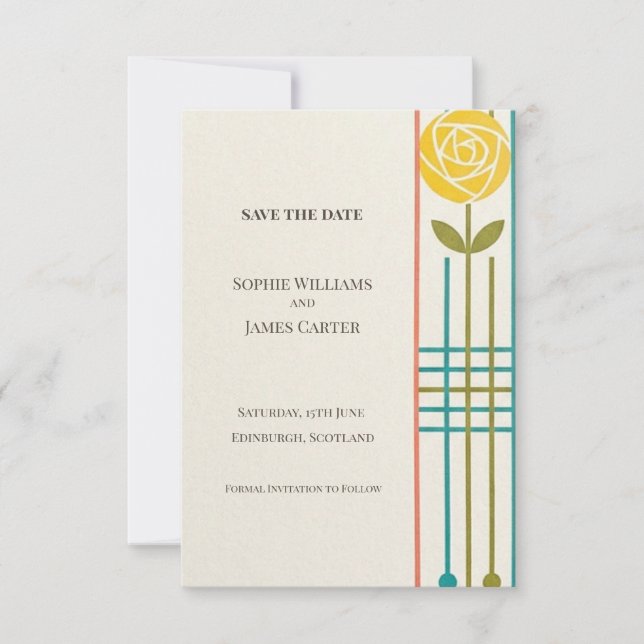 Yellow Rose Art Deco Hochzeitseinladung Save The Date (Vorderseite)